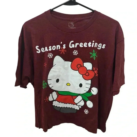 Hello Kitty Holiday Cropped Tee Shirt Size Large - Picture 1 of 3